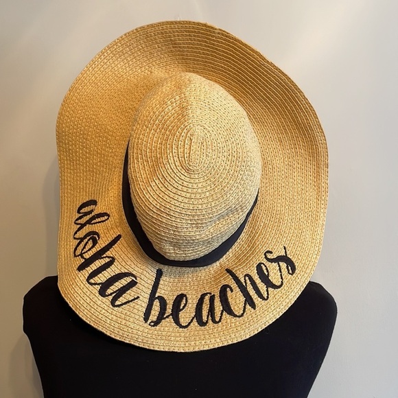 C.C crushable/packable wide brim floppy beach hat, “Aloha Beaches” - Picture 3 of 5